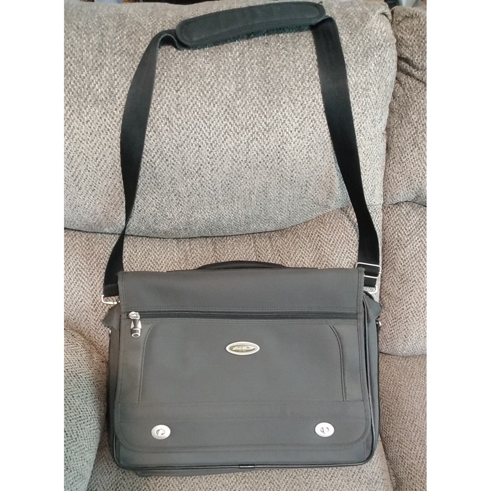 Eddie Bauer Messenger Laptop Bag Travel Carry-on Luggage Gray Briefcase READ